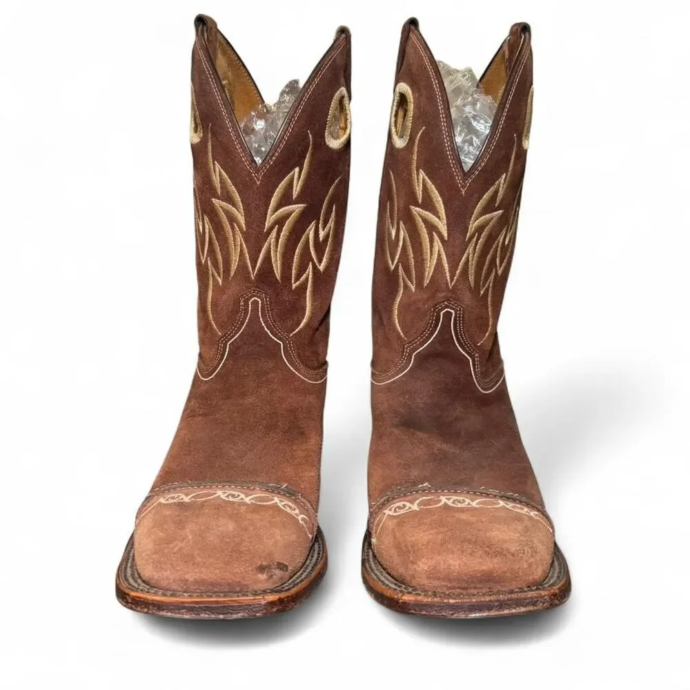 Ariat Men’s 10.5D Western Cowboy Boots BR113 Brown Suede Square Toe Made in USA